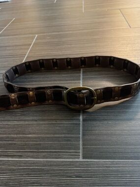 Kim White Brown Studded Leather & Suede Belt - like new